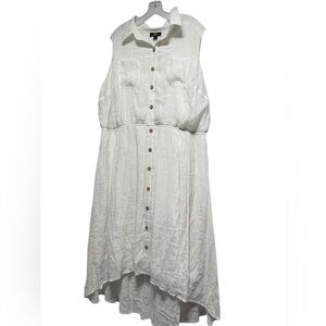 Sleeveless White Button-Down High-Low Dress